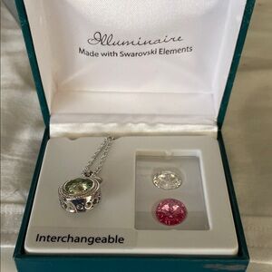 Silver Necklace with Interchangeable Pink and Clear Crystals